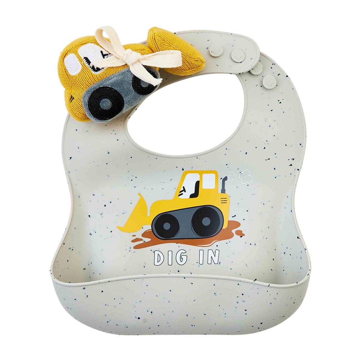 Bulldozer Bib & Rattle Set