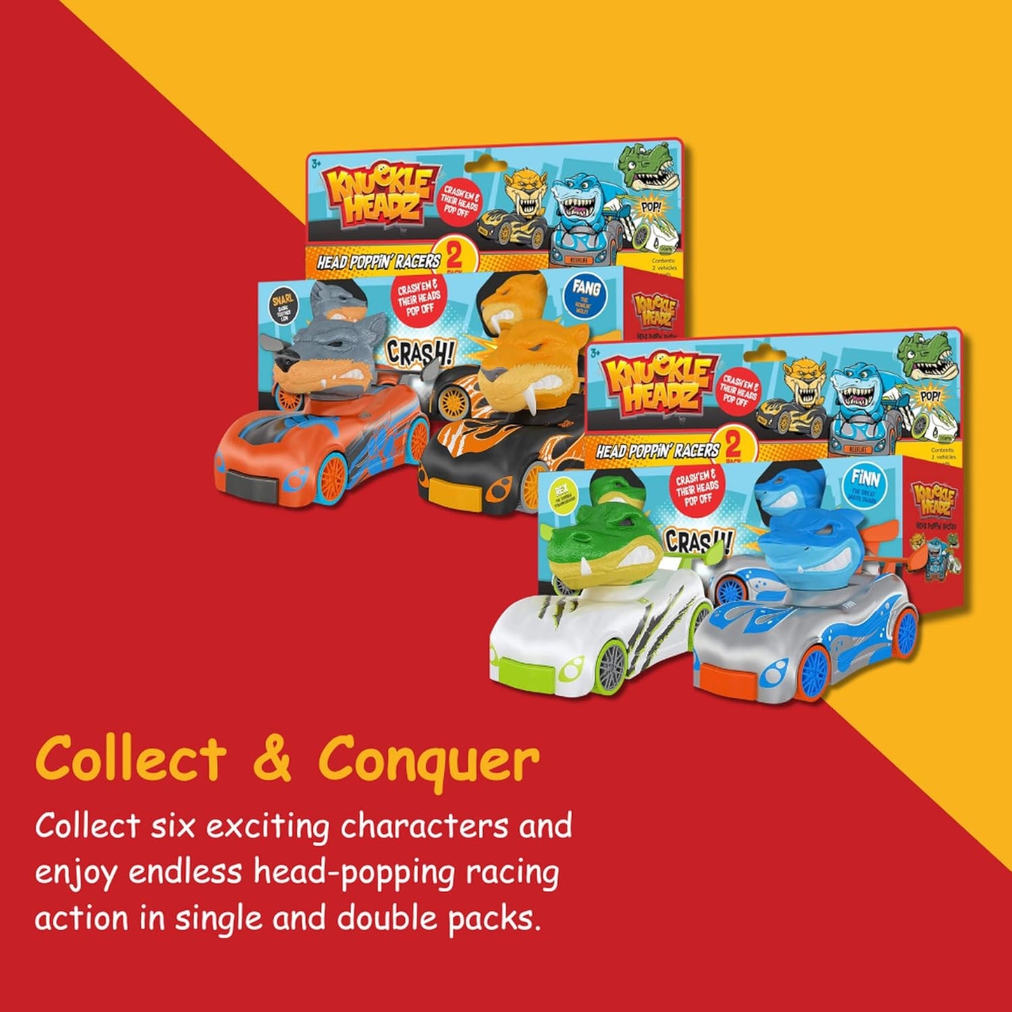 Kuckle Headz Shark Vs Dino - Set de 2 Carritos Chocones