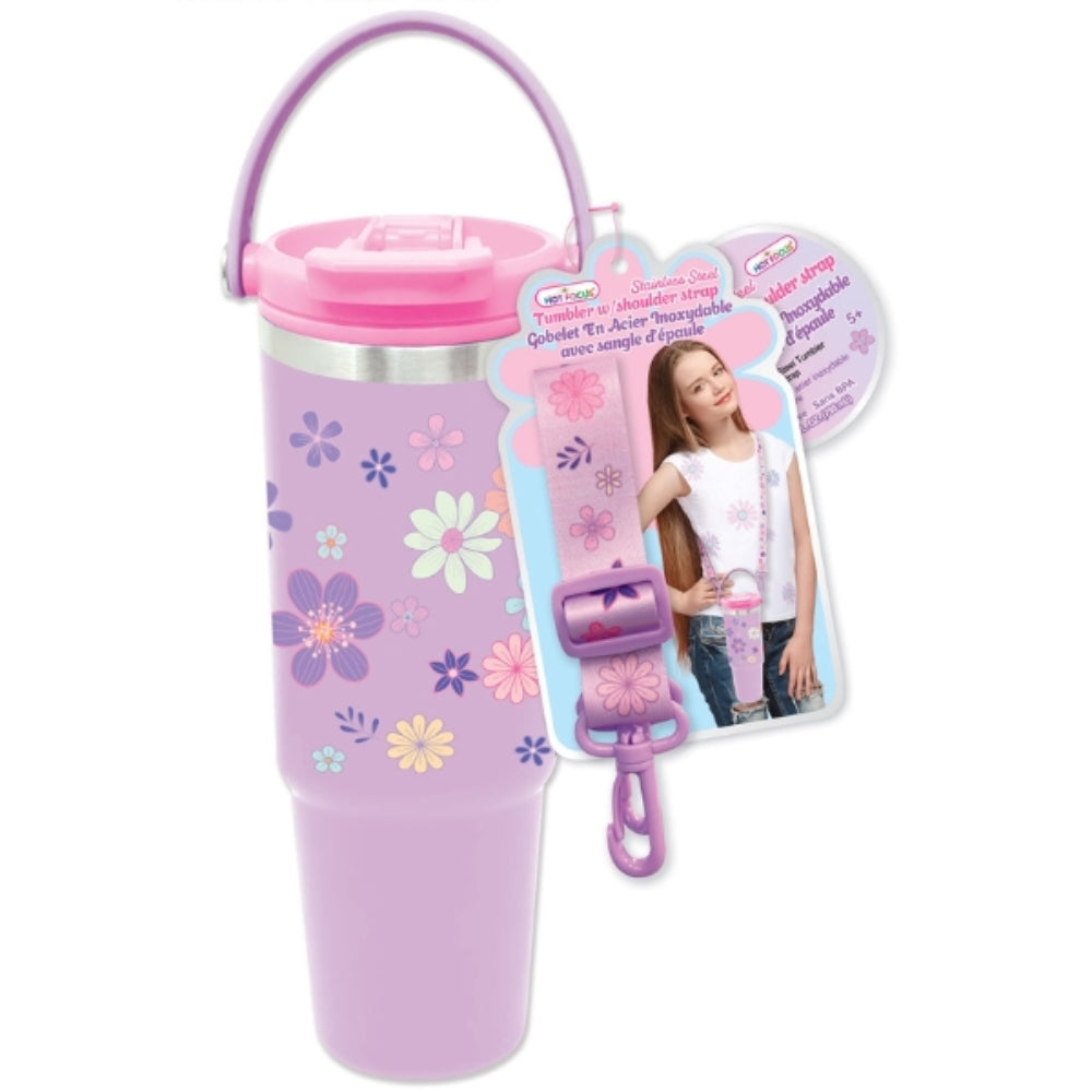 Stainless Steel Tumbler with - Shoulder Strap - Flower