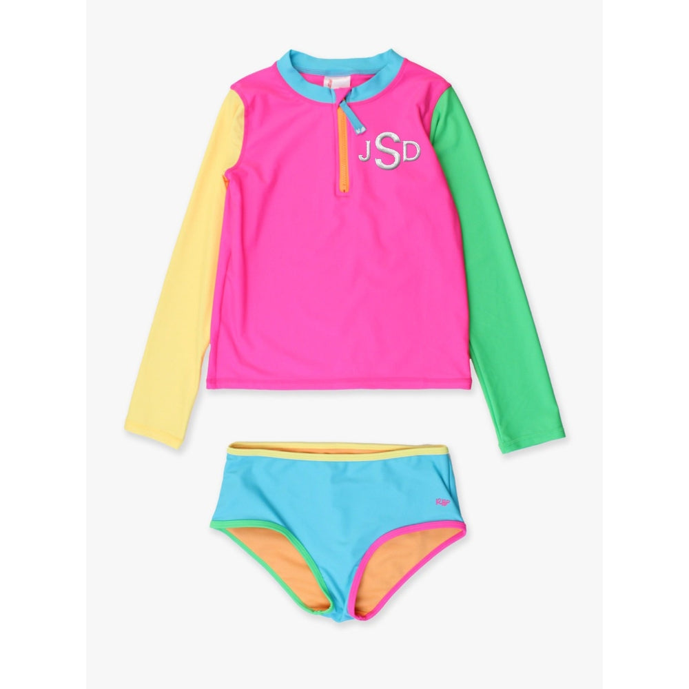 Vestido de Baño 2 Piezas Manga Larga Colorblock Neon