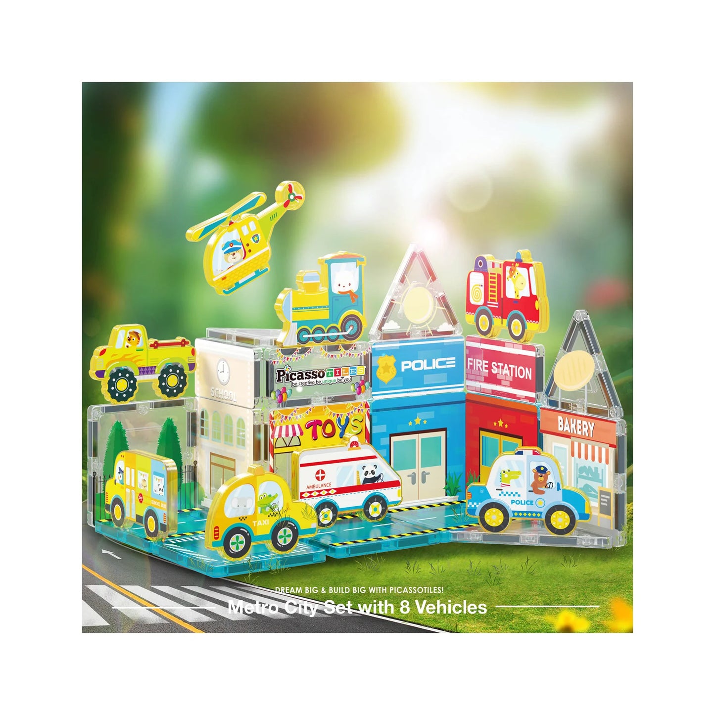 Set de 26 Piezas Bloques Magneticos - Tema Ciudad Metropolitana