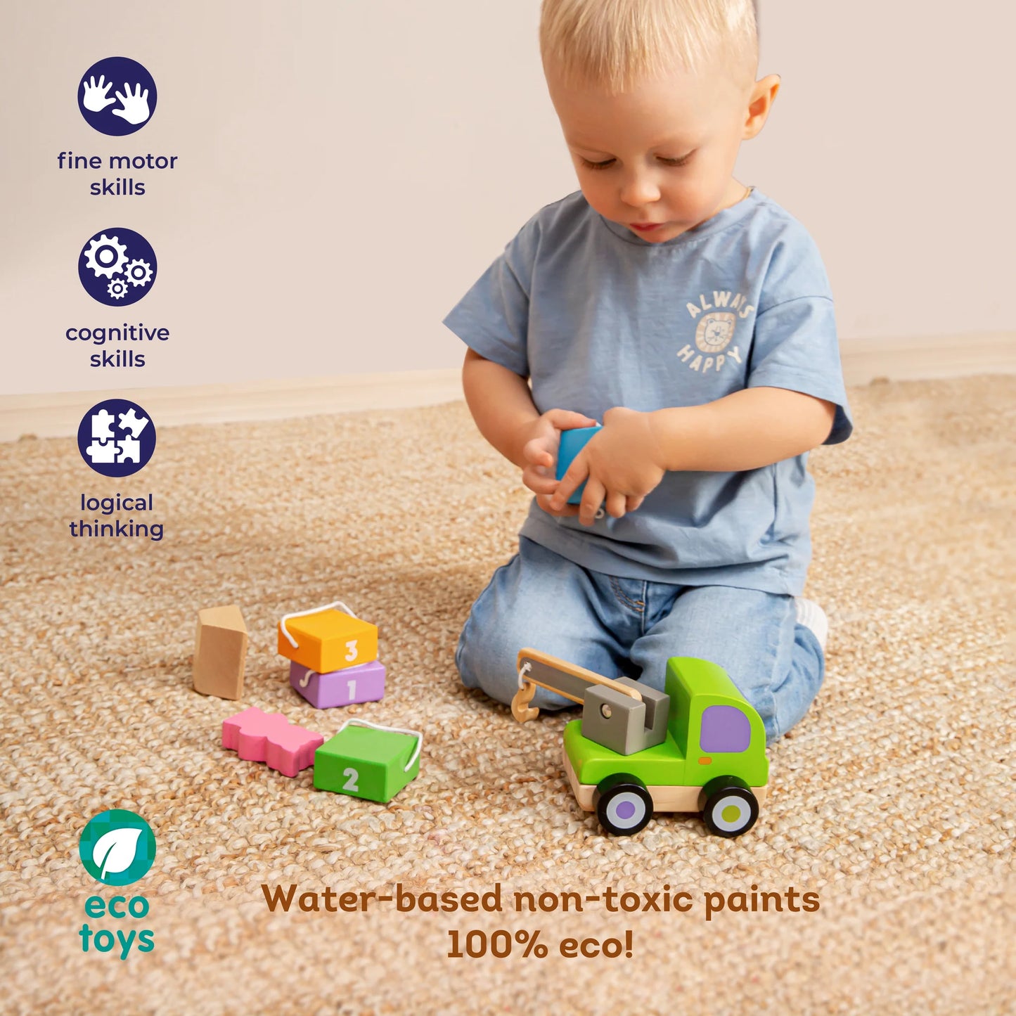 Set de Grua de Construccion con Numeros de Madera