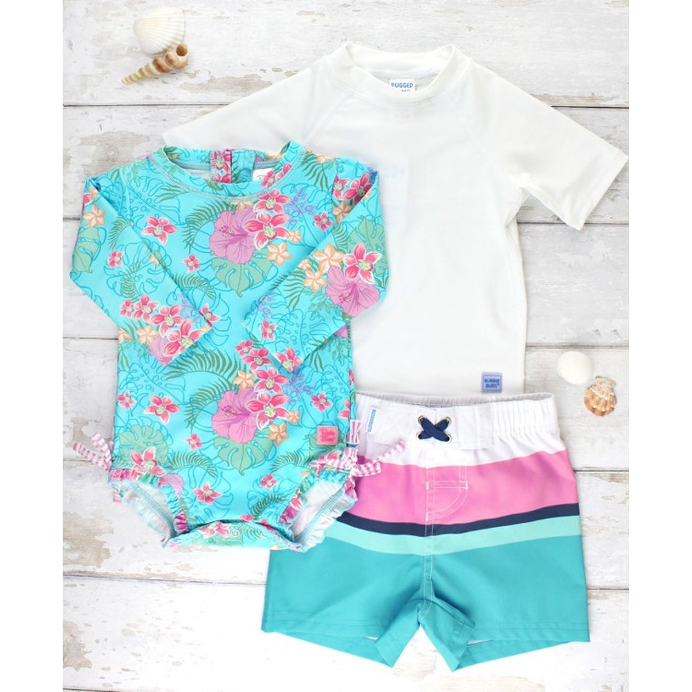 Vestido de Baño (Swim Trunks) - Azul con Rosado Colorblock
