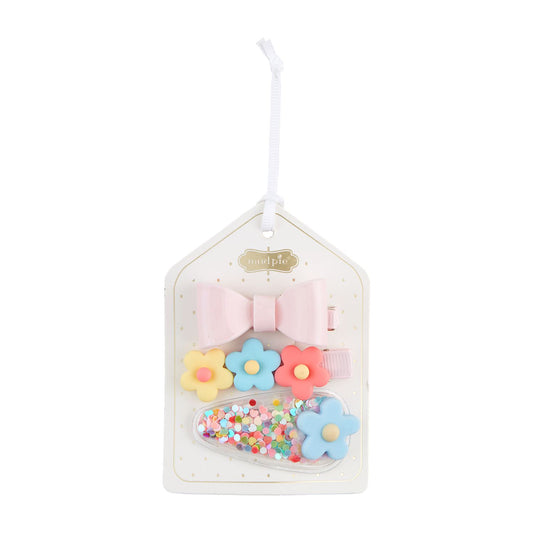 Light Pink Bow Spring Hair Clip Set / Set de Ganchos de Pelo Lazito Rosado Pastel