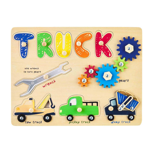Truck Busy Board Wood Puzzle - Rompecabeza de Madera de Vehiculos