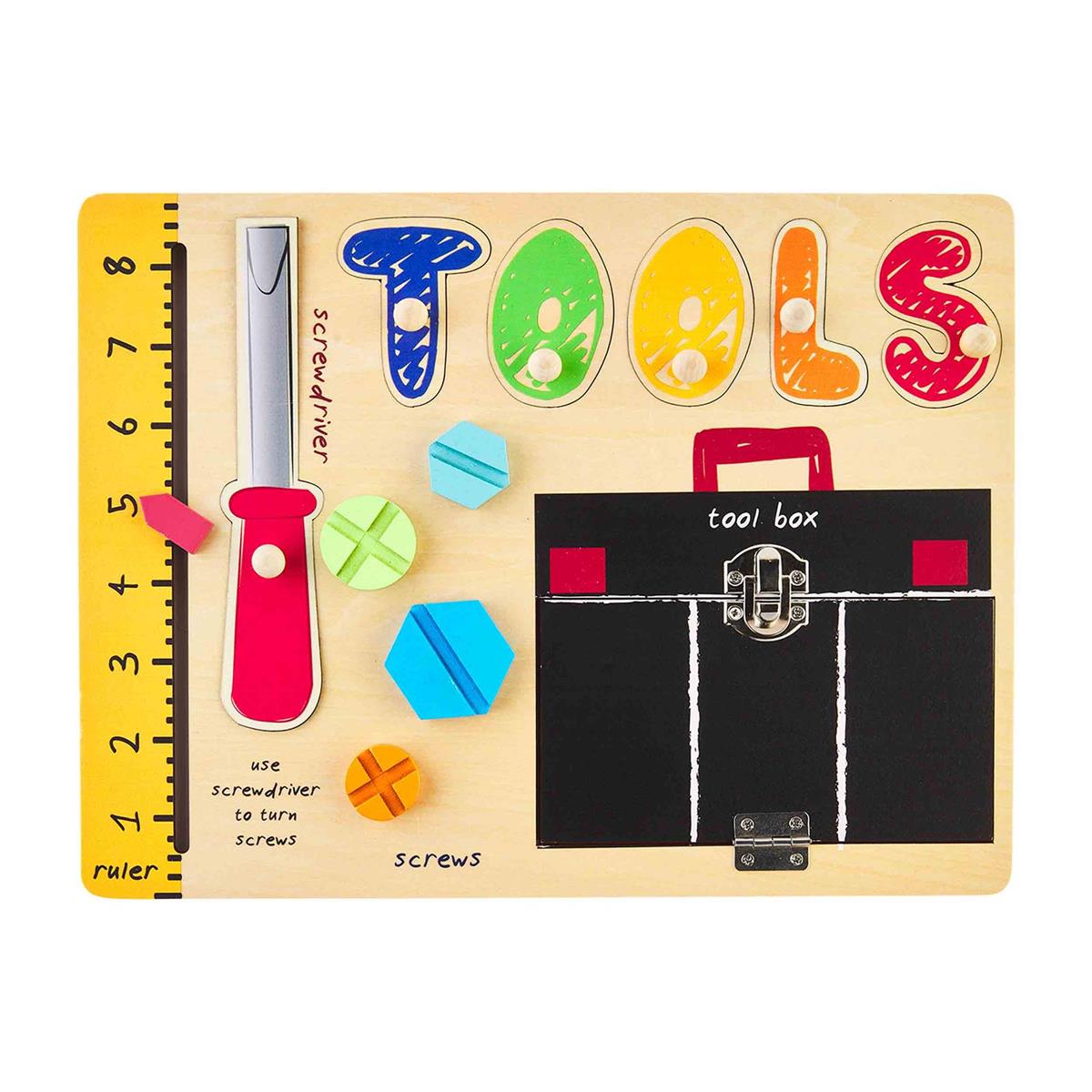 Tools Busy Board Wood Puzzle - Rompecabeza de Madera de Herramientas