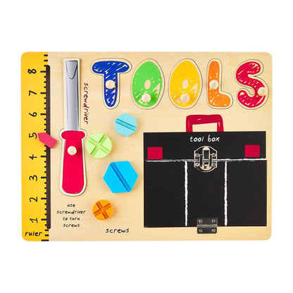 Tools Busy Board Wood Puzzle - Rompecabeza de Madera de Herramientas