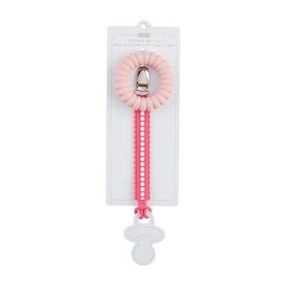 Light Pink Pacy Strap & Teether Set / Sostenedor de Chupon y Mordedor