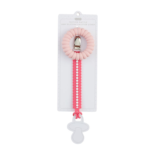 Light Pink Pacy Strap & Teether Set / Sostenedor de Chupon y Mordedor