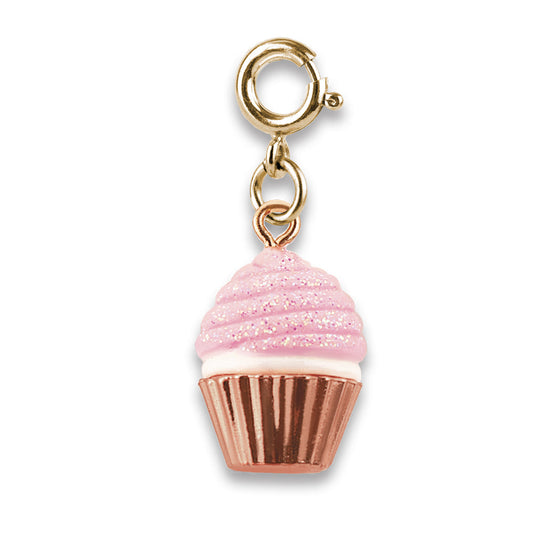 Gold Pink Glitter Cupcake Charm - Cupckae Dorado Con Glitter rosa