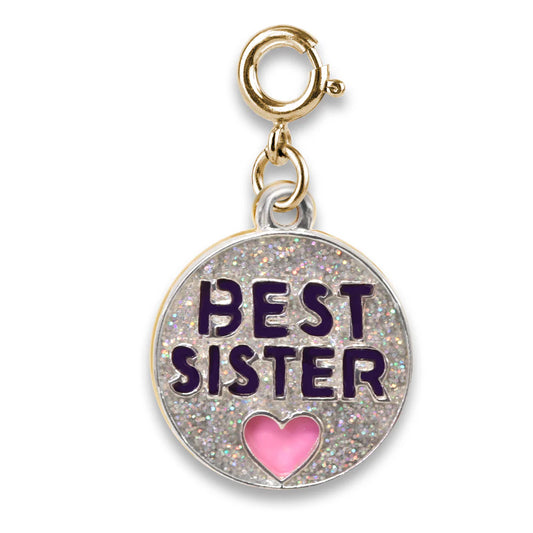Gold Glitter Best Sister Charm-Mejor hermana dorado brillante