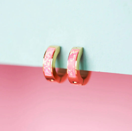 Argollas Neon Pink Opal 8mm (Cubiertas 18K)