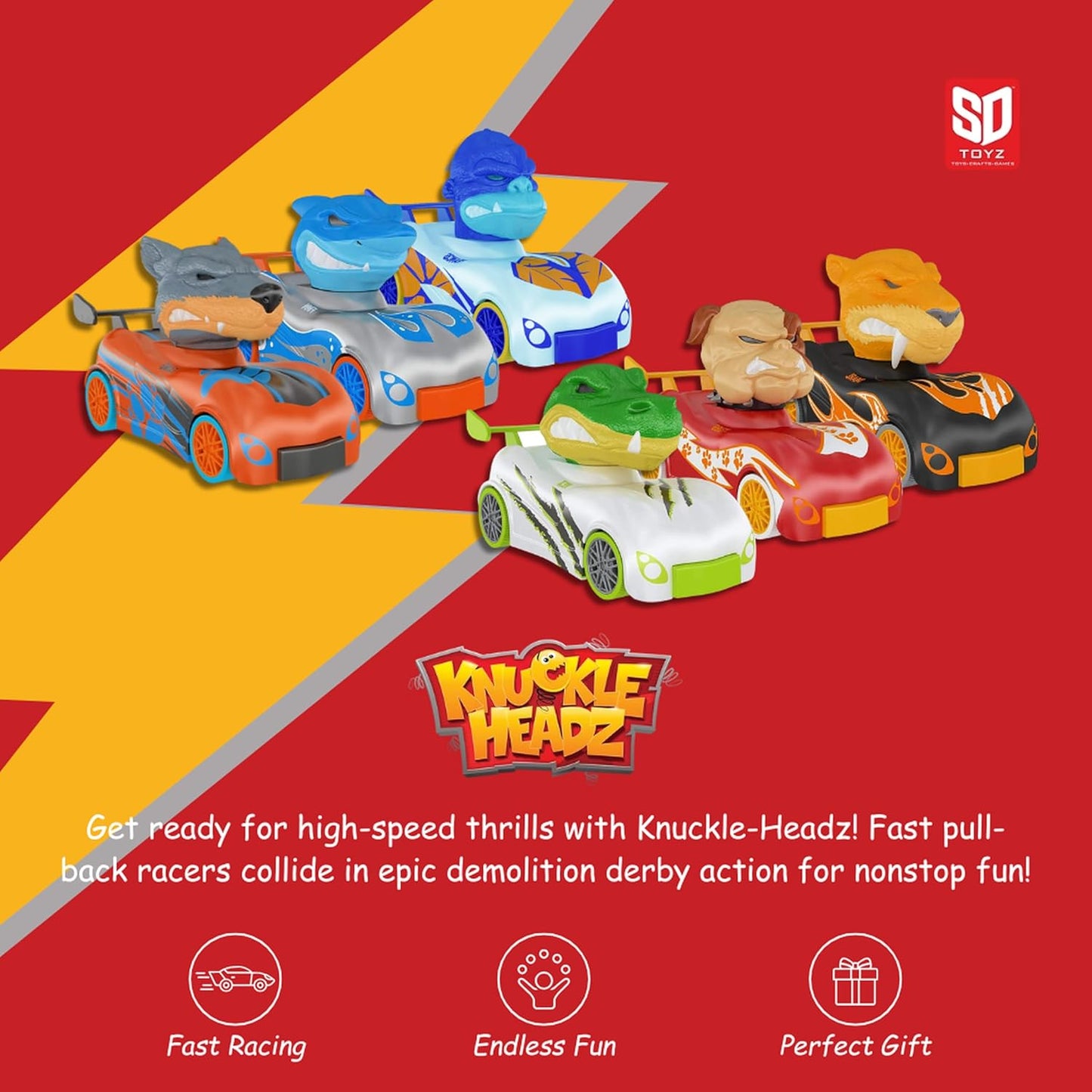 Kuckle Headz Shark Vs Dino - Set de 2 Carritos Chocones