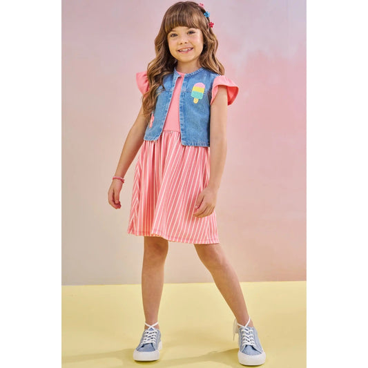 Vestido Manga Corta con Chaleco de Jean