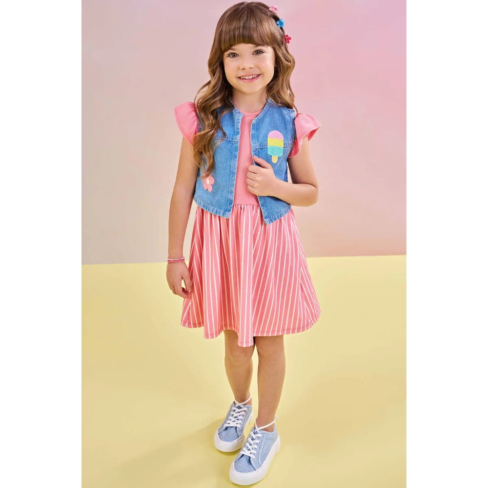 Vestido Manga Corta con Chaleco de Jean