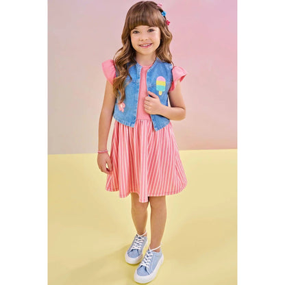 Vestido Manga Corta con Chaleco de Jean