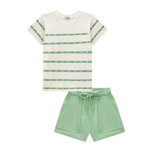 Conjunto de Blusa Manga Corta y Shorts Verde