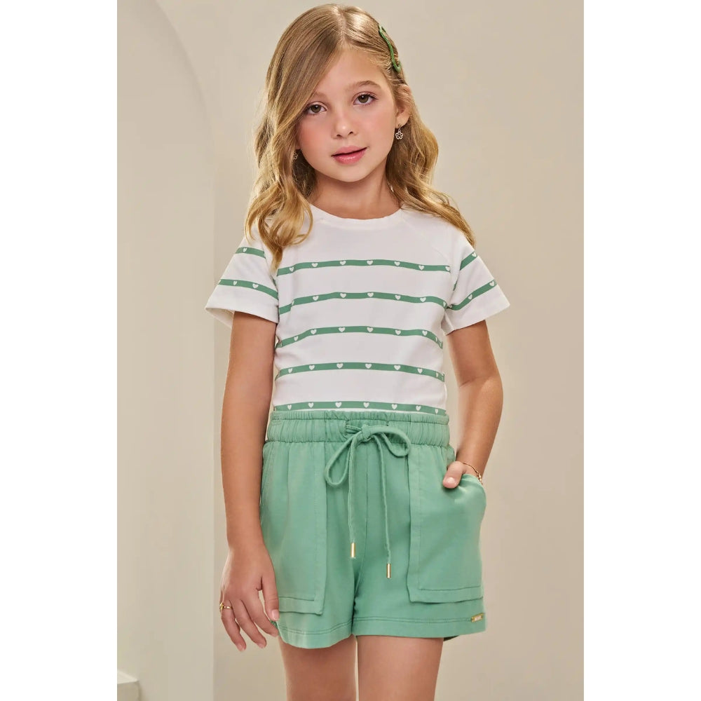 Conjunto de Blusa Manga Corta y Shorts Verde