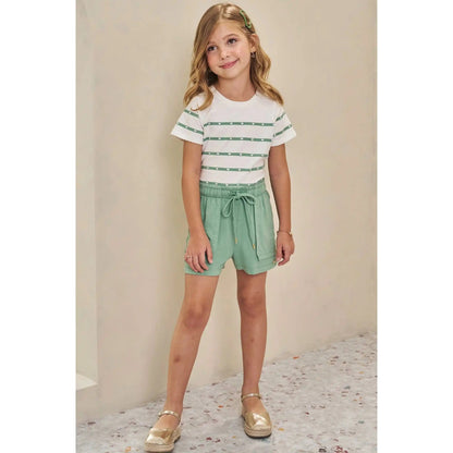 Conjunto de Blusa Manga Corta y Shorts Verde
