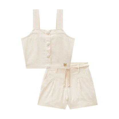 Set de Crop Top y Shorts Crema