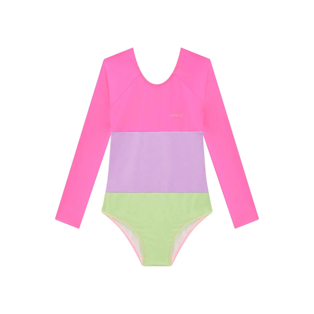 Vestido de Baño 1 Pieza Manga Larga UV 50+ - Rosado Colorblock