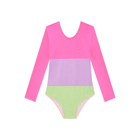 Vestido de Baño 1 Pieza Manga Larga UV 50+ - Rosado Colorblock