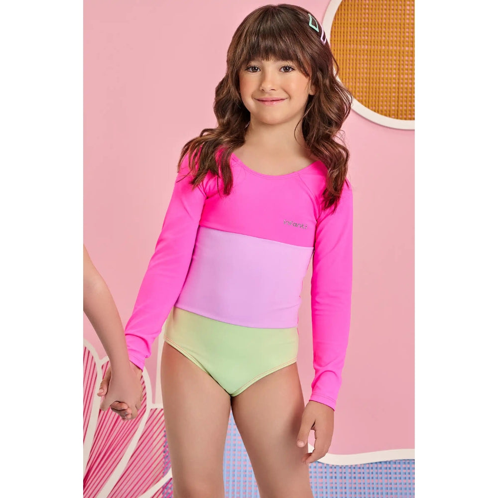 Vestido de Baño 1 Pieza Manga Larga UV 50+ - Rosado Colorblock