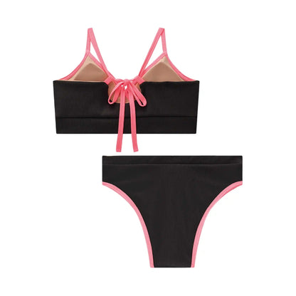 Vestido de Baño Bikini - Negro con Rosado