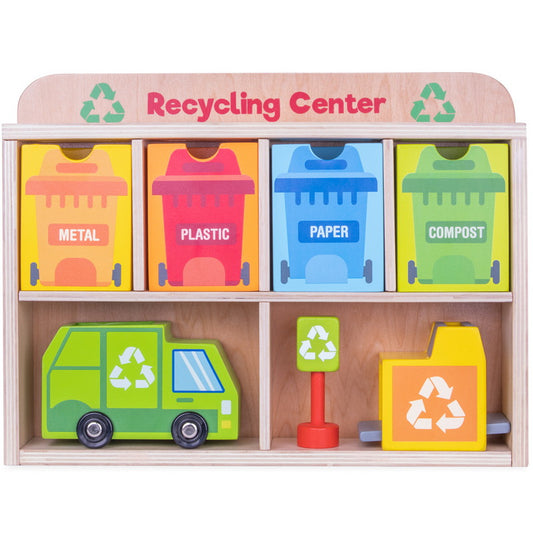 Reduce y Reclicla Set de Carros de Madera - Reduce and Reuse Recycling Center Playset