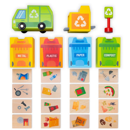 Reduce y Reclicla Set de Carros de Madera - Reduce and Reuse Recycling Center Playset