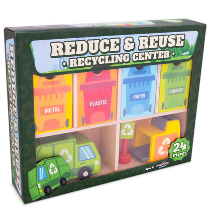 Reduce y Reclicla Set de Carros de Madera - Reduce and Reuse Recycling Center Playset