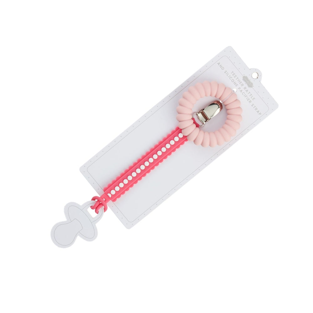 Light Pink Pacy Strap & Teether Set / Sostenedor de Chupon y Mordedor