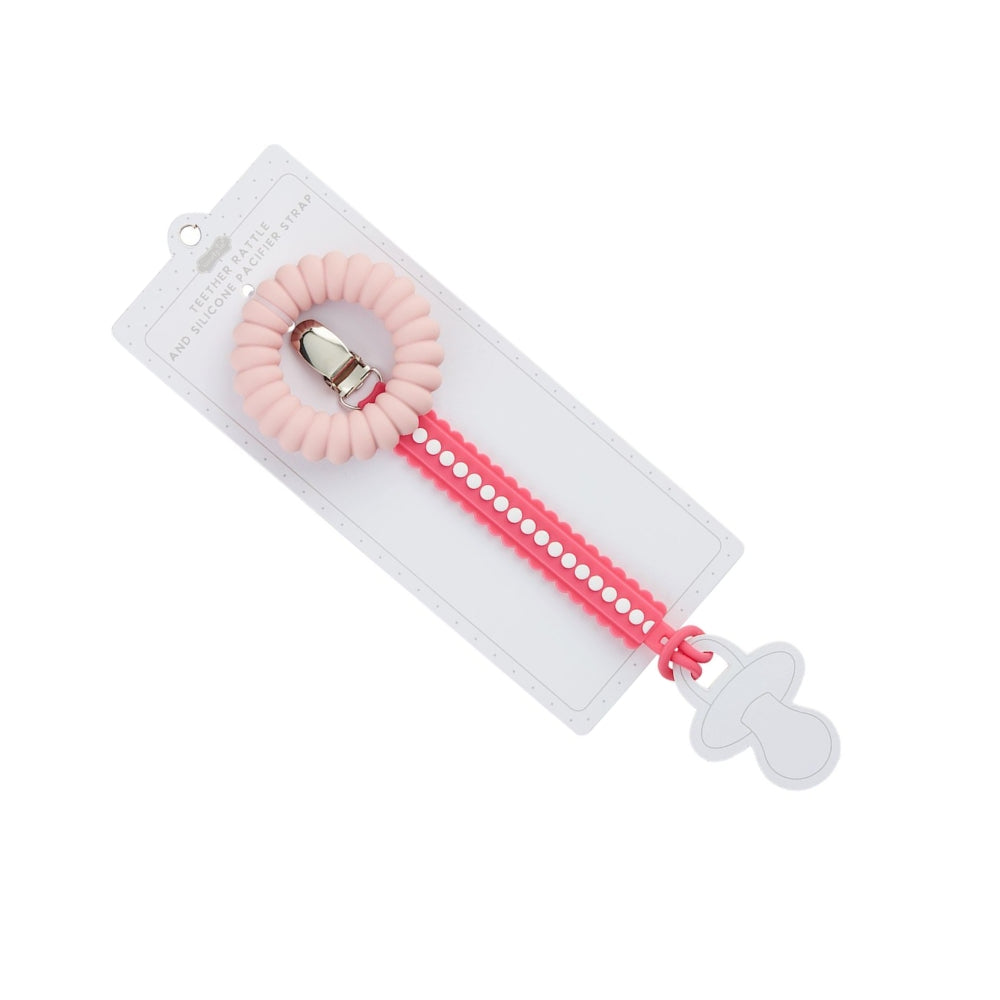 Light Pink Pacy Strap & Teether Set / Sostenedor de Chupon y Mordedor