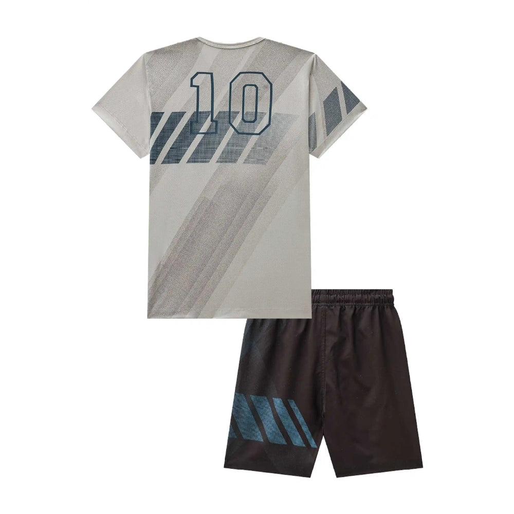 Conjunto de Soccer Camisa Gris y Short Negro