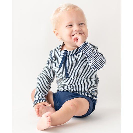 Rashguard Manga Larga de Niño Azul Marino con Rayas