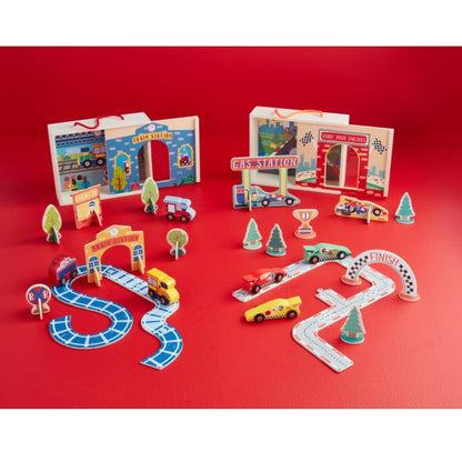 Set de Carritos de Carrera de Madera con Case