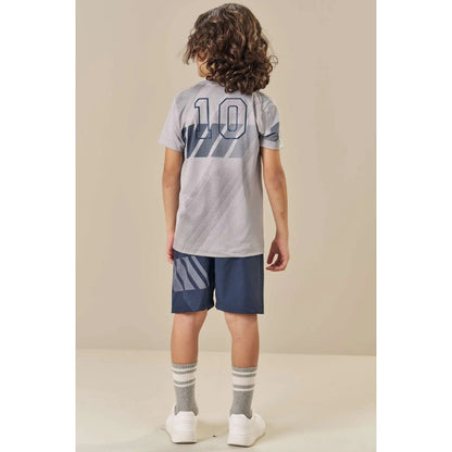 Conjunto de Soccer Camisa Gris y Short Negro
