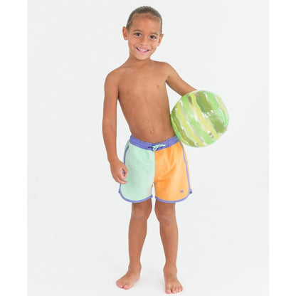 Vestido de Baño de Niño Morado Verde y Naranja / Color Block