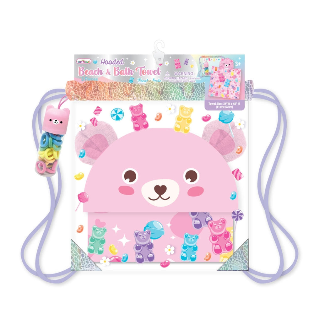 Set de Playa - Toalla con Capucha, Bolsa, Colitas - Osito Gummy Bear