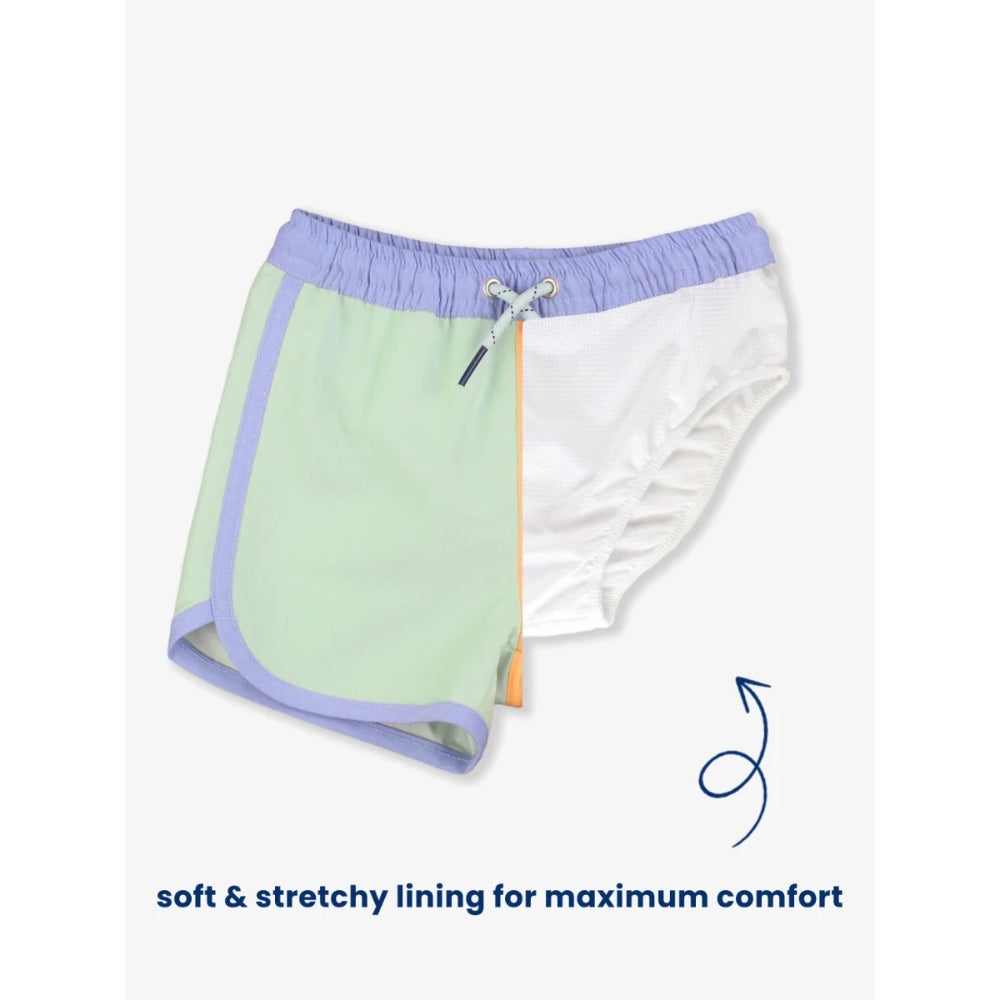 Vestido de Baño de Niño Morado Verde y Naranja / Color Block