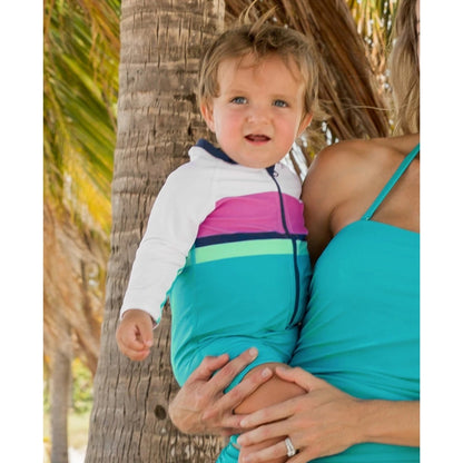 Vestido de Baño 1 Pieza Manga Larga Color Block