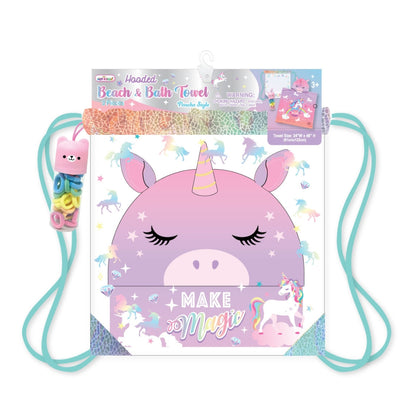 Set de Playa - Toalla con Capucha, Bolsa, Colitas - Unicornio
