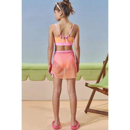 Trio de Vestido de Baño - Bikini y Falda Rosado/Naranja