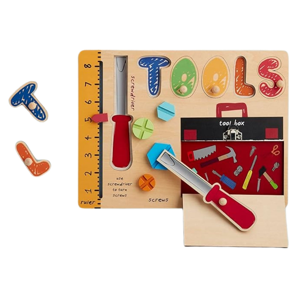 Tools Busy Board Wood Puzzle - Rompecabeza de Madera de Herramientas