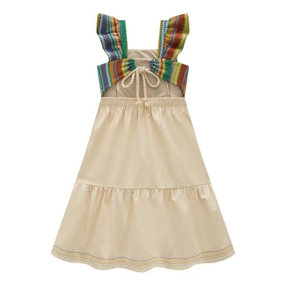 Vestido Tejido Multicolor con Falda Crema