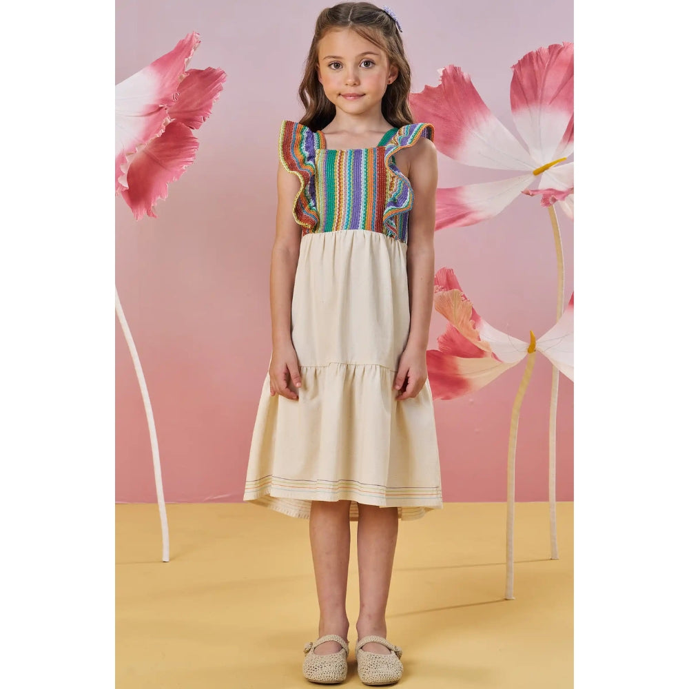 Vestido Tejido Multicolor con Falda Crema