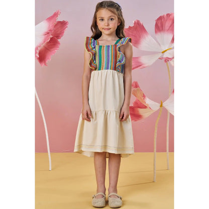 Vestido Tejido Multicolor con Falda Crema