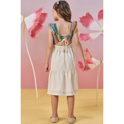 Vestido Tejido Multicolor con Falda Crema
