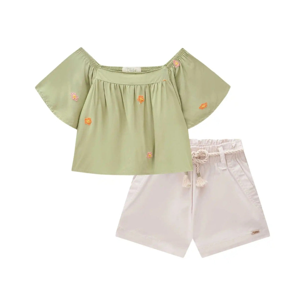 Conjunto de Short Crema con Top Verde Pastel