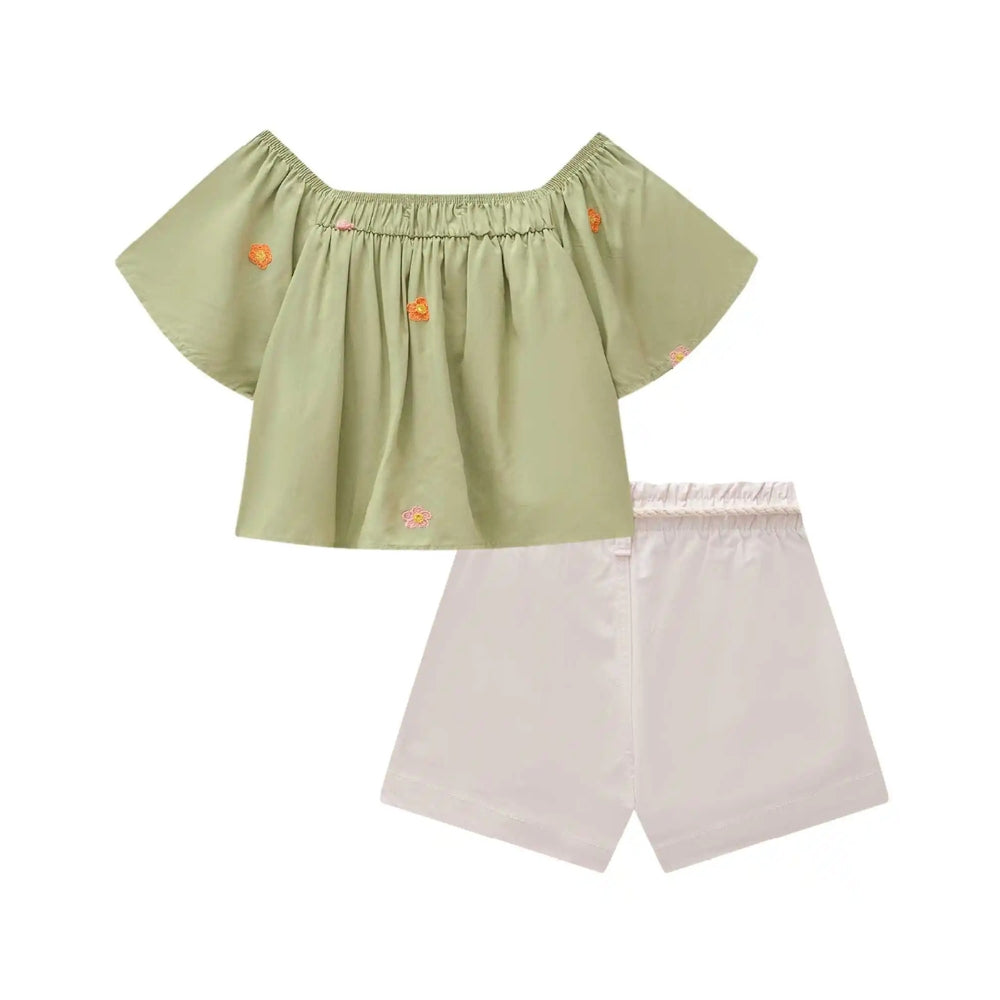 Conjunto de Short Crema con Top Verde Pastel